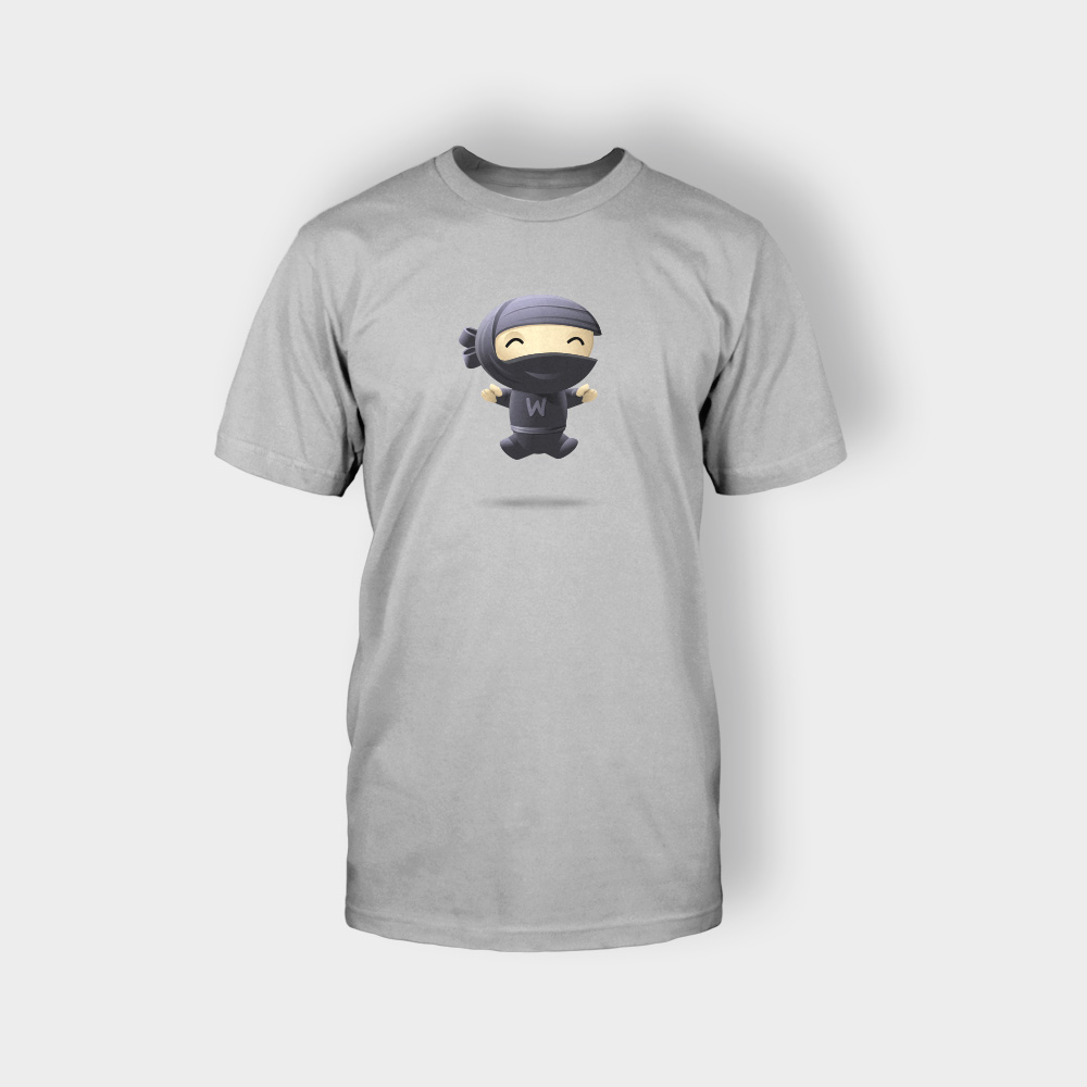 Gray t-shirt featuring a cute ninja illustration.