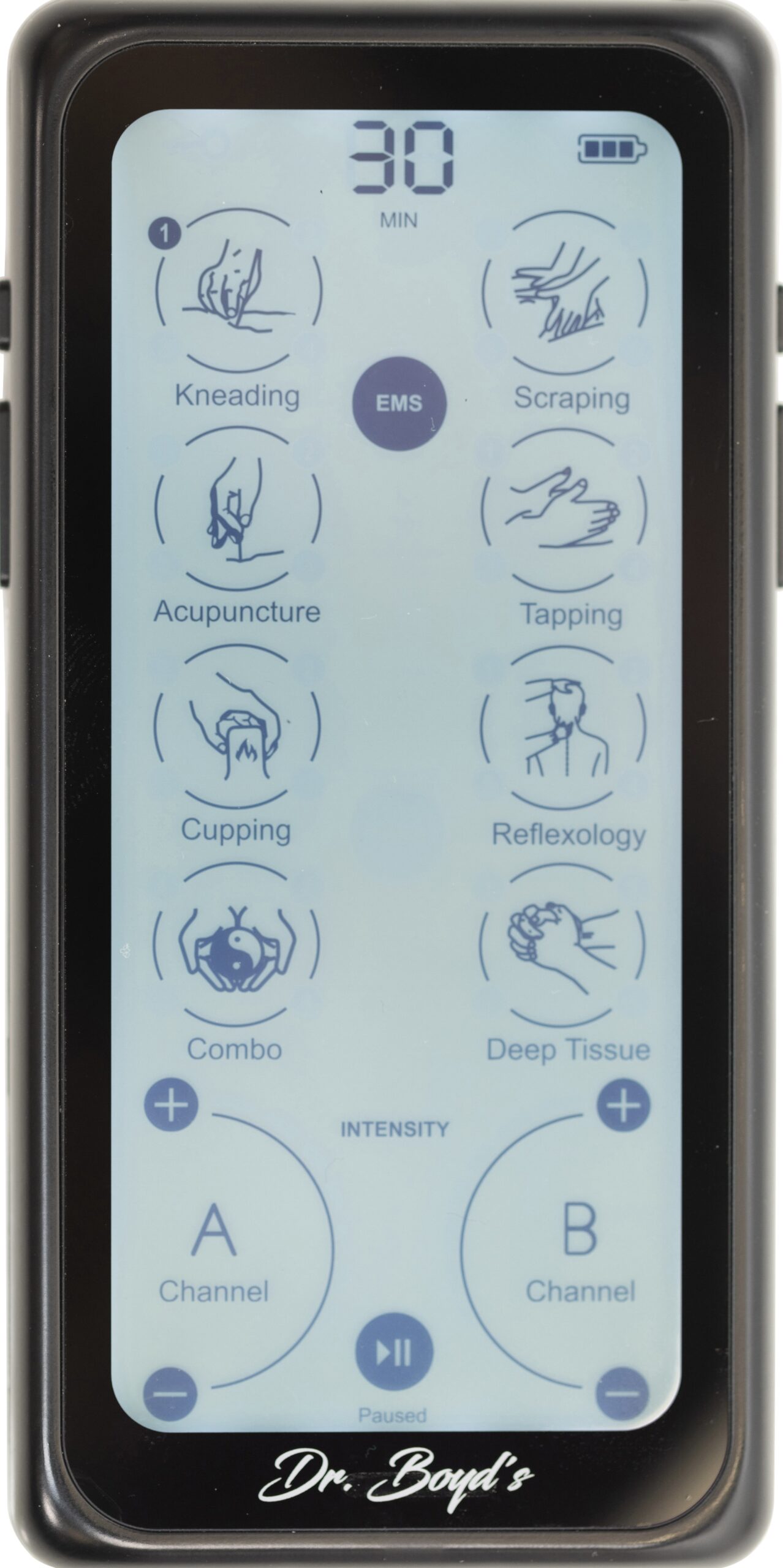 Close-up of a smartphone screen showing health therapy icons.